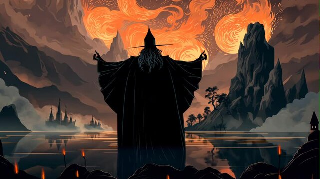 wizard lookin burning castle