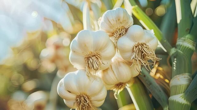 a man harvests garlic on the plot. selective focus