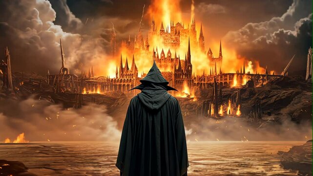 wizard lookin burning castle