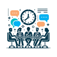 Modern office setting with business team in roundtable meeting discussing planning teamwork collaboration productivity and communication strategy vector