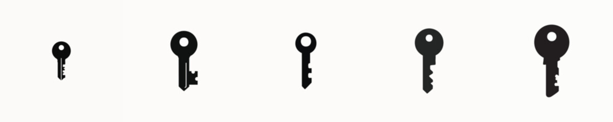 Set of Minimalist Black Key Icons for Security, Lock, and Access Vector Concepts