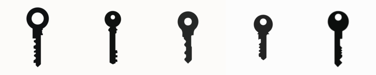 Set of Minimalist Black Key Icons for Security, Lock, and Access Vector Concepts