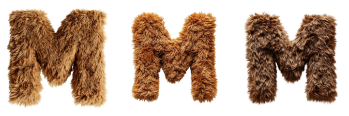 Set of Stock photo of a metallic letter M with a brushed steel texture on transparent png background. Ai generated