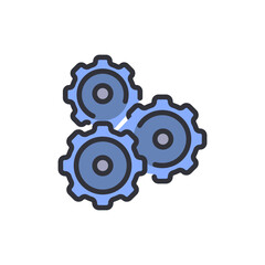 Three interlocked blue gears on a black background symbolizing mechanics