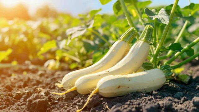 close-up of zucchini in the garden. selective focus