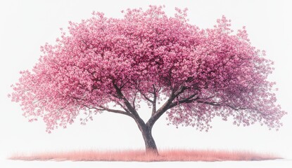 Fototapeta premium Pink Cherry Blossom Tree in Full Bloom Against White Background