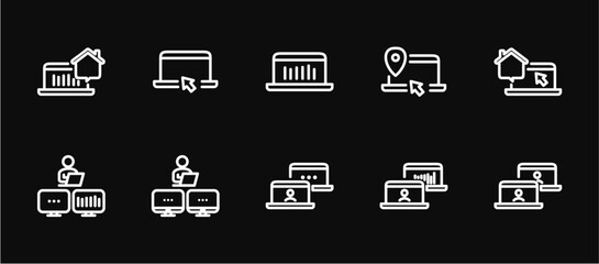 Remote Work Line Icons . Freelancer Work from Home, Video Call, Online Meeting, Teleconference Vector Set