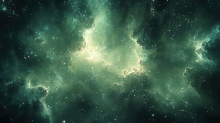 Obraz premium Explore the Depths of Space: A Stunning Green Cosmic Scene Filled with Mystery and Wonder