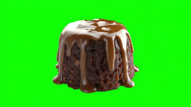 Delicious dessert with caramel sauce served on green screen background ready for creative use