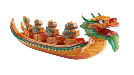 Traditional Dragon Boat Isolated on Clean White Background
