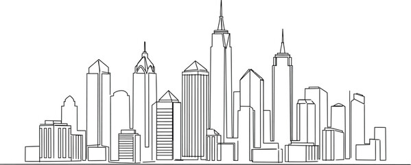 Naklejka premium Monoline City Skyline Illustration
