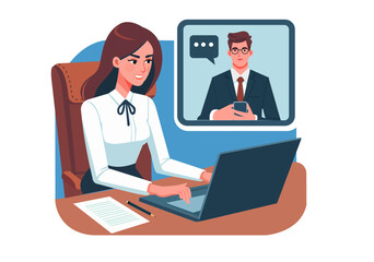 Female employee chats online with boss