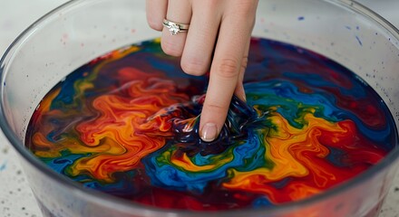 Vibrant Rainbow Liquid Swirl in Glass Bowl