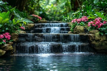 Naklejka premium Serene Waterfall Garden Oasis