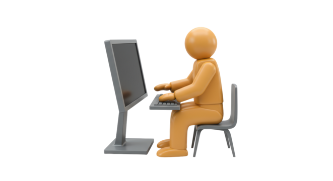 Isolated 3D Illustration of a Figure Working on a Computer