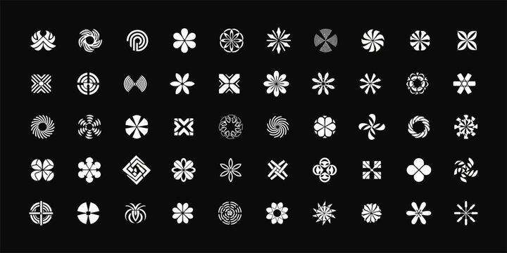 Flowers logos collection – Geometric Vector Emblem Symbol Design Set, Floral ornament Icon .