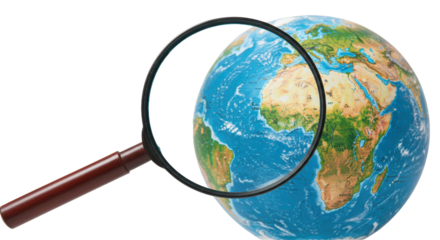 Isolated Globe with Magnifying Glass Over Africa