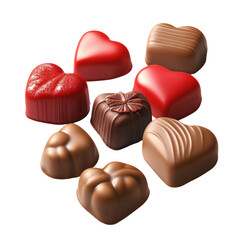 Fototapeta premium An assortment of delicious chocolates displayed together featuring various shapes, textures, and rich colors for temptation isolated on transparent background..