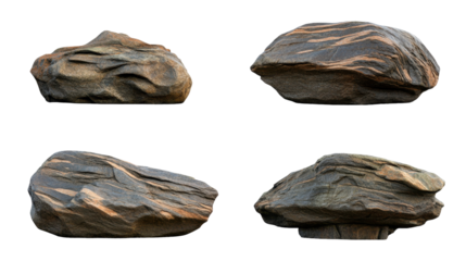 Natural Textured Rocks with Unique Patterns and Shapes on a Transparent Background