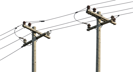 Isolated Wooden Utility Poles with Power Lines Overhead
