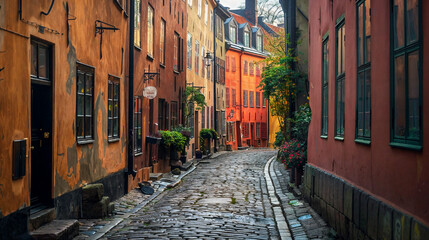 Fototapeta premium Cobblestone Street in Gamla Stan, Stockholm