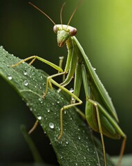 praying mantis on green leaf