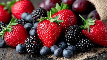 Obraz premium Fresh berries - strawberries, blueberries, and blackberries