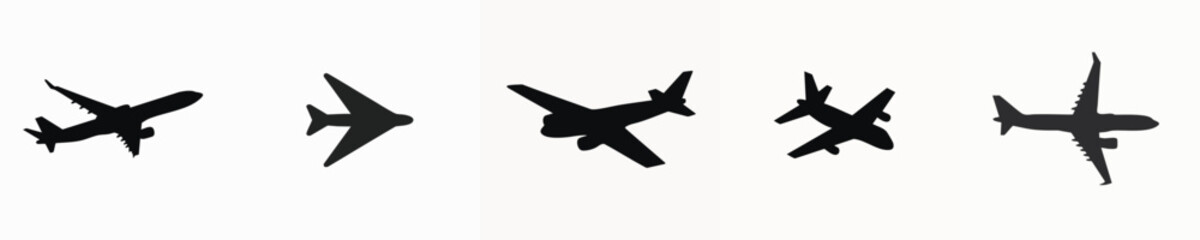 Collection of Commercial Airplane Silhouettes Isolated on White Background &ndash; Aviation and Travel Concept