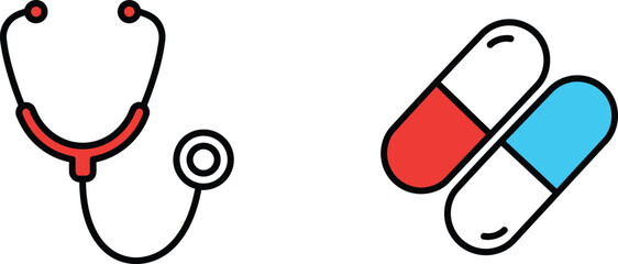 Medical Monoline Icons: Stethoscope & Pill