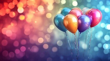 Festive Multicolored Balloons Against Bokeh Background