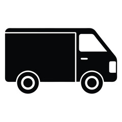 Fototapeta premium Isolated side view of black silhouette cargo van on white background appears simple