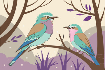 31 two beautiful magical fairy-like birds perched on a branch, detailed and colorful digital art, fantasy, whimsical, captivating, highly detailed, 8k, cinematic lighting, vibrant colors