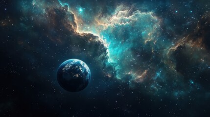 Obraz premium A breathtaking view of Earth set against a cosmic backdrop of vibrant galaxies and swirling clouds in the universe.