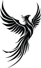 Minimalist Black and White Phoenix Vector