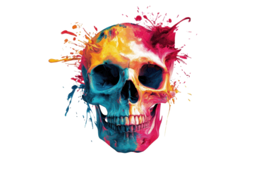 High quality skull graphic design in artistic style shown in transparent png over white background