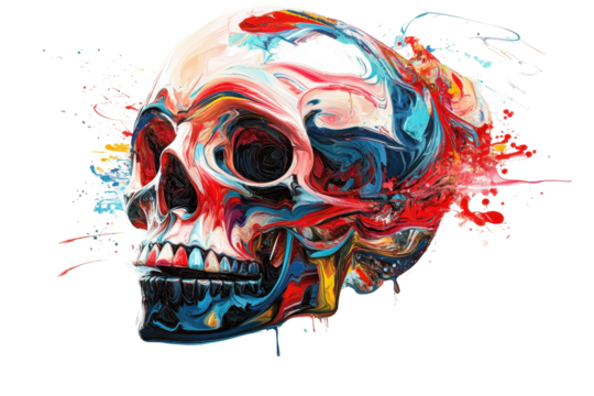 Skull art graphic design in transparent png format cleanly isolated on a bright white background