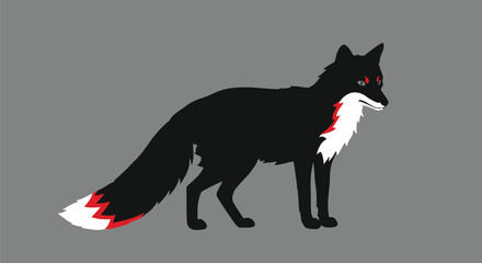 Minimalist Black Fox with Red Tail