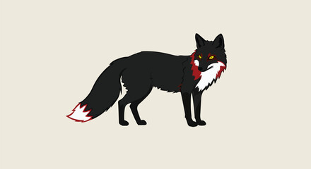 Minimalist Black Fox with Red Tail