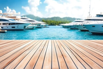 Fototapeta premium Luxurious yacht harbor, tranquil wooden deck