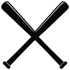 Two black baseball bats are crossing each other in an xshaped symmetrical design