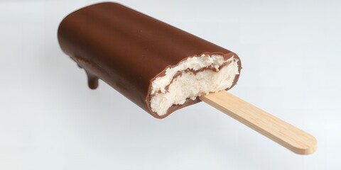Obraz premium Delicious Chocolate Covered Ice Cream Bar On Wooden Stick Summer Treat