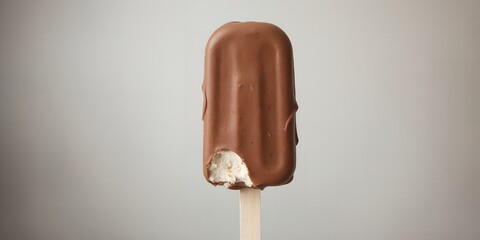 Delicious Chocolate Covered Ice Cream Bar Partially Eaten on Stick