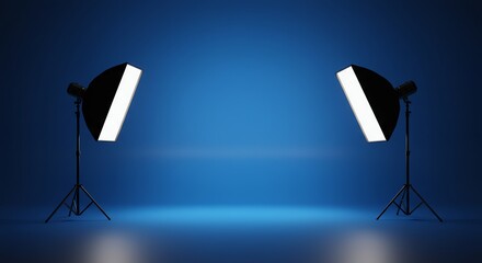 Two studio lights on blue background