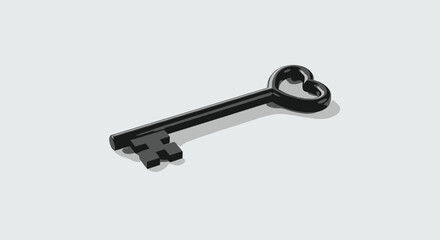 Minimalist Black Key with Heart-Shaped Handle