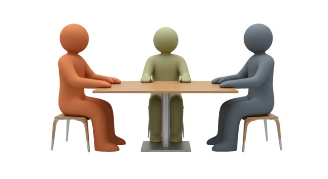 Isolated Figures Meeting at Table
