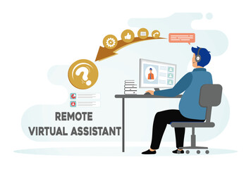 Remote Virtual Assistant. Professional virtual assistant sitting at desk and working with computer.