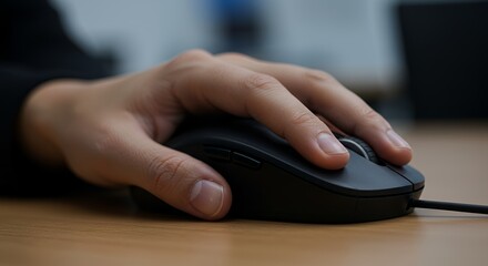 Close-up of a Hand Using a Computer Mouse
