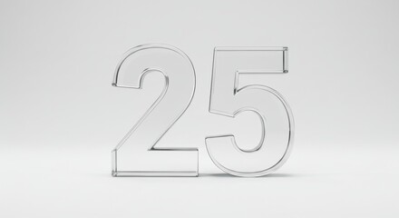 Clear Number Twenty-Five on White Background