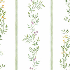 Fashion stylish vertical striped floral pattern with floral motifs. modern plant pattern for fashion, fabric, textile, wallpaper. Vintage striped pattern