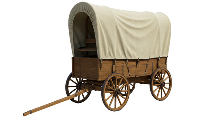 Isolated Covered Wagon with Canvas Top and Wooden Wheels